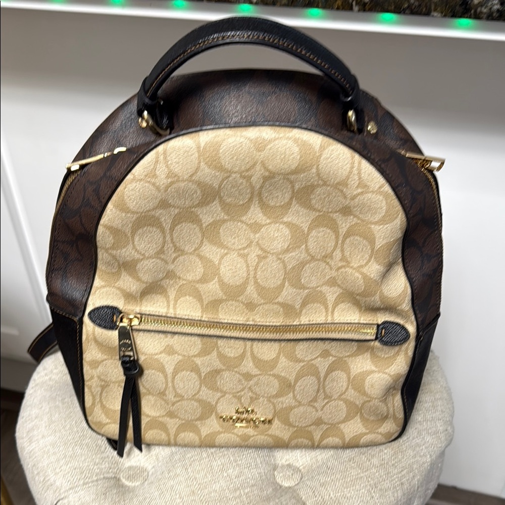 Coach Tan and Brown Signature Backpack